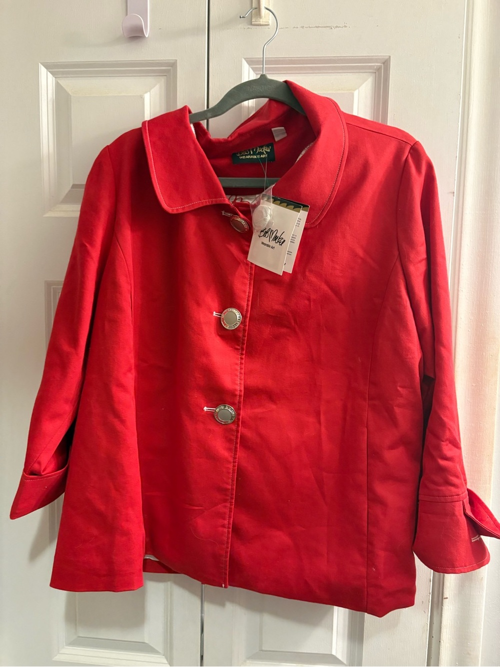 Bob Mackie Red Pea Coat with Decorative Buttons